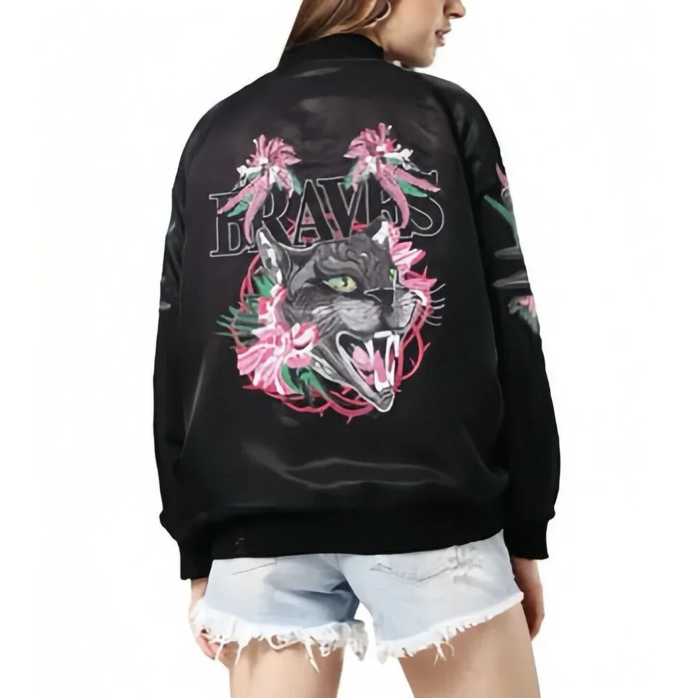 NWT Diesel Embroidery Reversible Bomber Jacket Reversible Zip Up Women's Size L - Picture 2 of 14